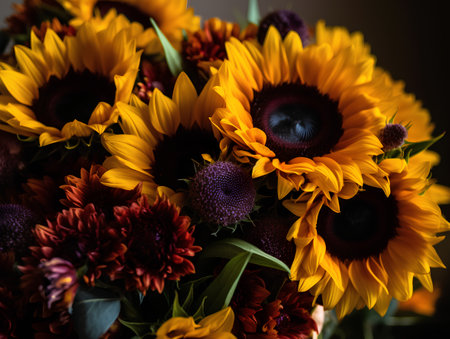 Bouquet of sunflowers and chrysanthemums.の素材