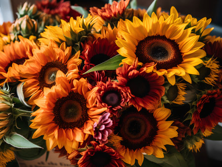 Beautiful bouquet of sunflowers and daisies.の素材