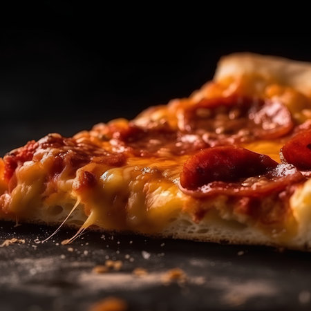 Pizza with salami and mozzarella on a black backgroundの素材