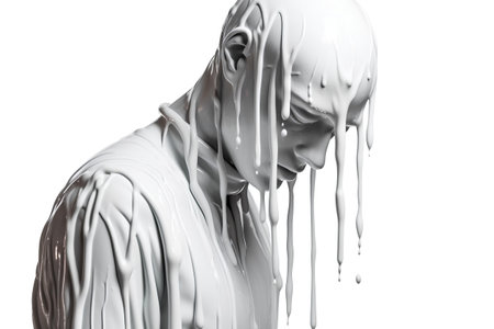 3d rendering of a man with a white liquid on a white backgroundの素材