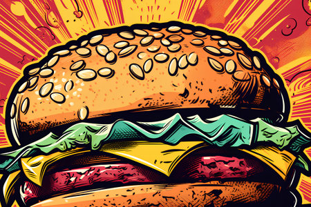 Hamburger. Fast food. Vector illustration in retro style.の素材