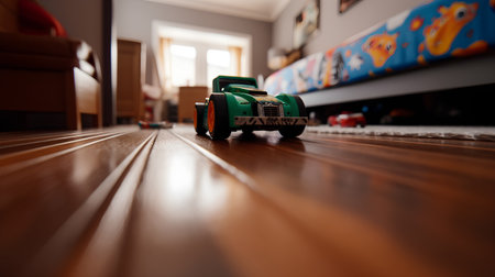 Toy car on the floor of a children's roomの素材