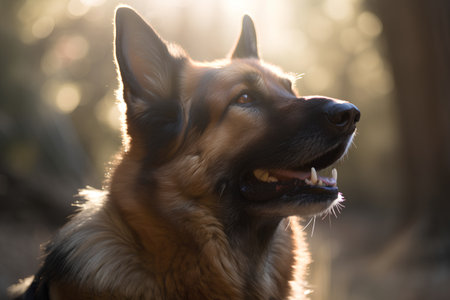 German shepherd dog portrait in sunny autumn day. Selective focus.の素材