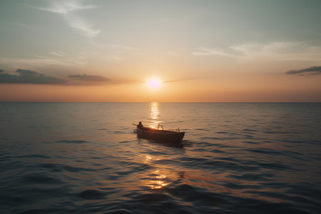 Fishing boat in the sea at sunset. Sunset over the sea.の素材