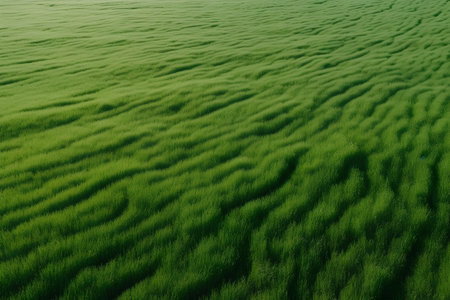 Aerial view of a green wheat field in the springtime.の素材