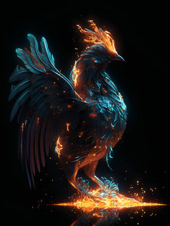 3d rendering of a rooster on a black background with sparksの素材