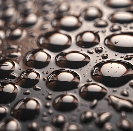 Water drops on a metal surface. Shallow depth of field.の素材