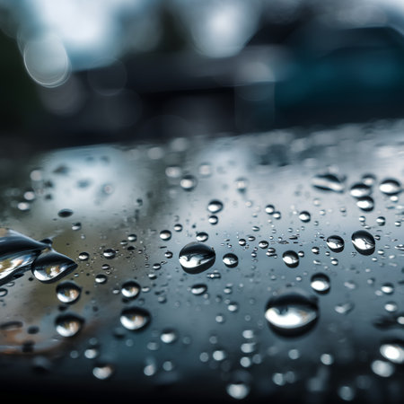 raindrops on the car surface. shallow depth of field, selective focusの素材