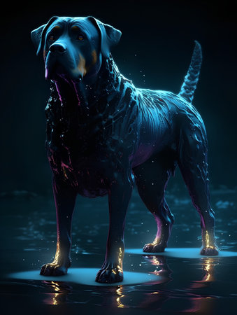 Digital Illustration of a Dog in a Glowing Artistic Styleの素材