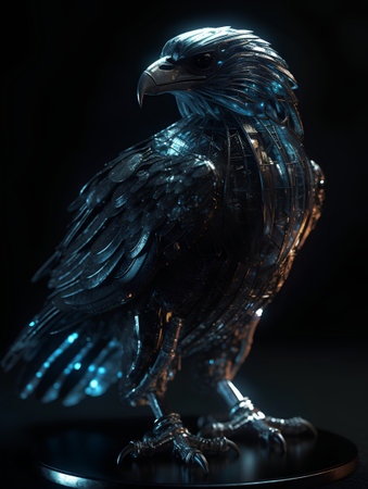 Eagle statue made of glass on a black background. 3d renderingの素材