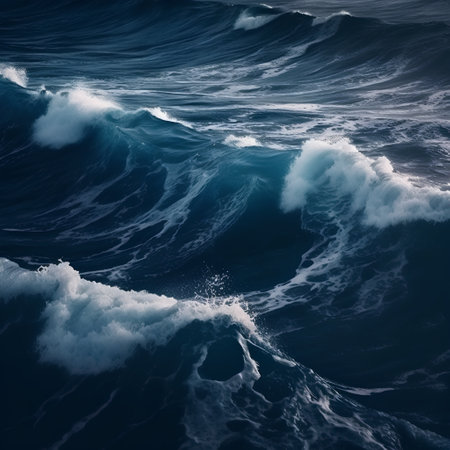 Stormy sea with big waves and white foam. Abstract background.の素材