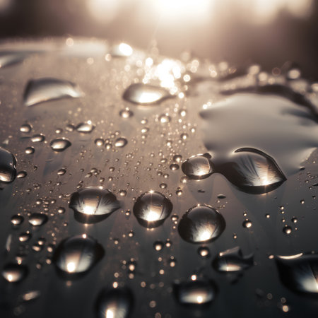 Water drops on a glass surface. Shallow depth of field.の素材