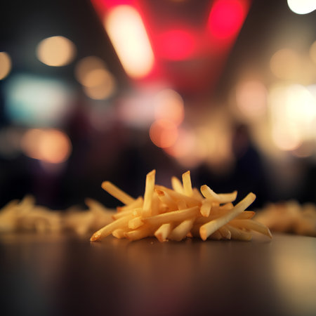 french fries in a fast food restaurant, shallow depth of fieldの素材