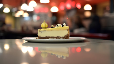 Delicious cheesecake on the table in a cafe. Selective focus.の素材