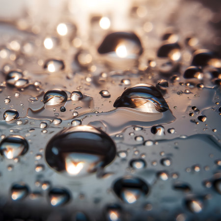 Water drops on a glass surface. Shallow depth of field.の素材