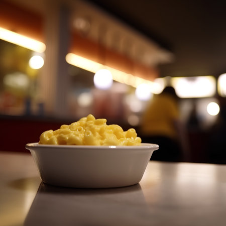 Close up of a bowl of macaroni in a restaurant.の素材