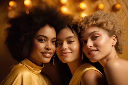 Beauty portrait of three african american women with Afro hairstyle.の素材