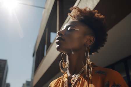 Stylish african american woman in the city. Beauty, fashion.の素材