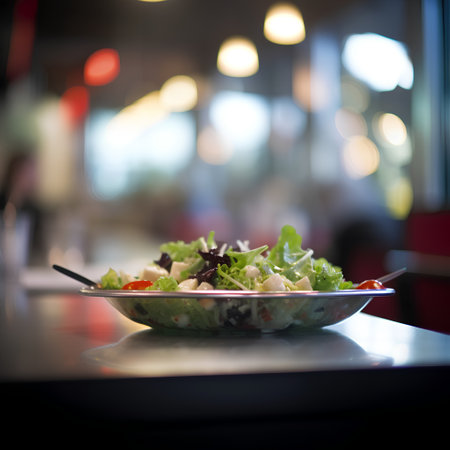 salad on the table in a restaurant, shallow depth of fieldの素材