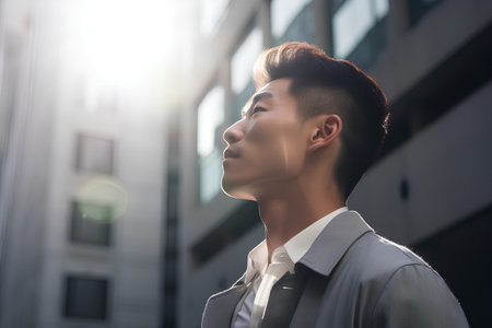 Portrait of a young businessman in a business suit looking away.の素材