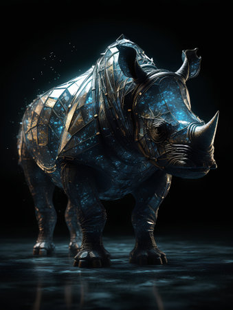 3d rendering of a rhinoceros isolated on black backgroundの素材