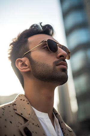 Portrait of a handsome young man in sunglasses. Men's beauty, fashion.の素材