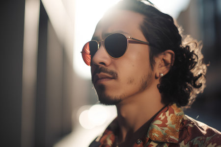 Portrait of a handsome young man with stylish hairstyle and sunglasses.の素材
