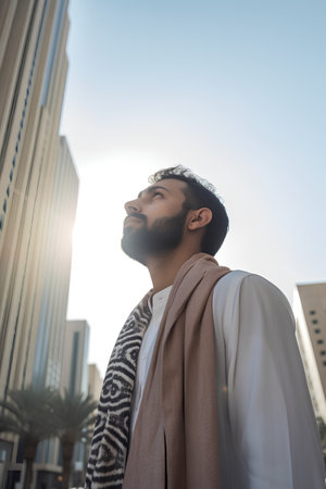 Portrait of a young arabic man in the city.の素材