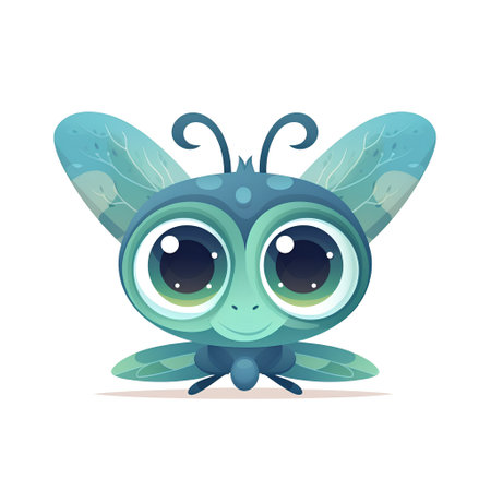 Cute cartoon blue butterfly. Vector illustration isolated on white background.の素材