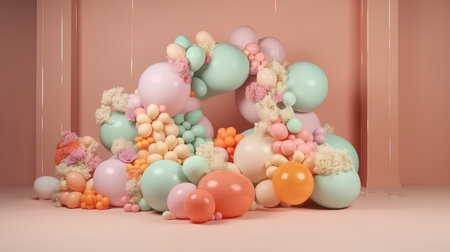 3d render of easter eggs in pastel colors with copy spaceの素材