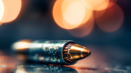 Bullets of a rifle on a dark background with bokehの素材