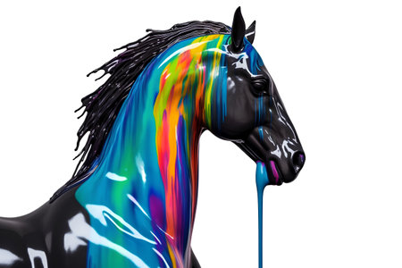 Black horse with colorful rainbow paint isolated on white background. 3d illustrationの素材
