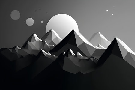 Low poly mountains with moon and stars. Vector illustration. Eps 10の素材