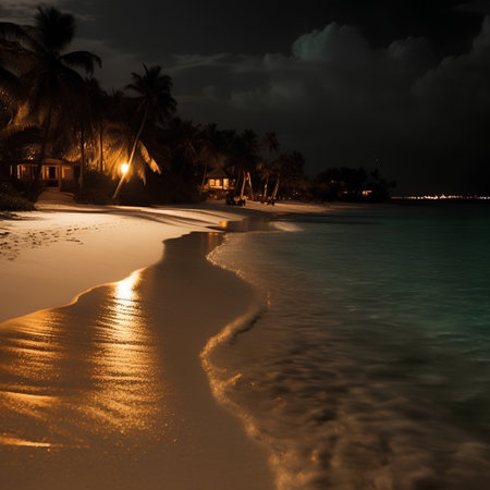 Beautiful tropical beach at night, Saona island, Dominican Republicの素材