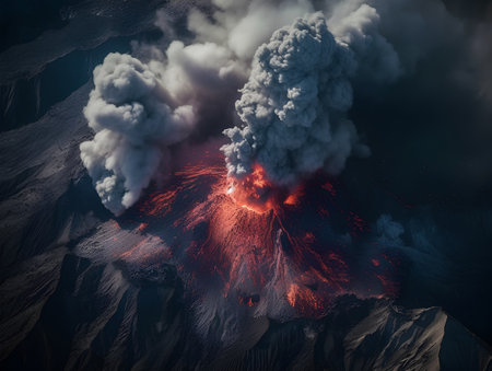 Volcanic eruption in the crater of Mount Etna, Sicily, Italyの素材
