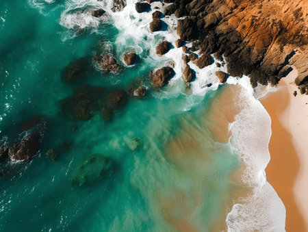 Aerial view of a rocky beach on the Atlantic Ocean in Portugalの素材