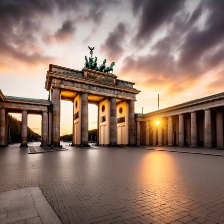 Brandenburg gate in Berlin, Germany at sunset. Famous landmark.の素材