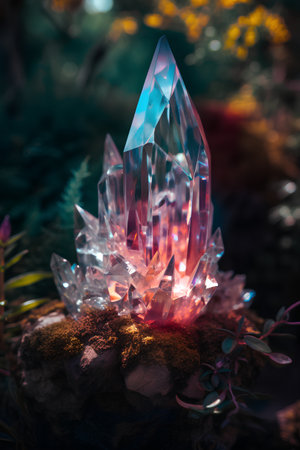 Close-up of a crystal in the garden. Nature background.の素材