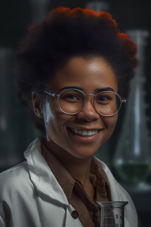 Portrait of a young african american female scientist wearing glassesの素材