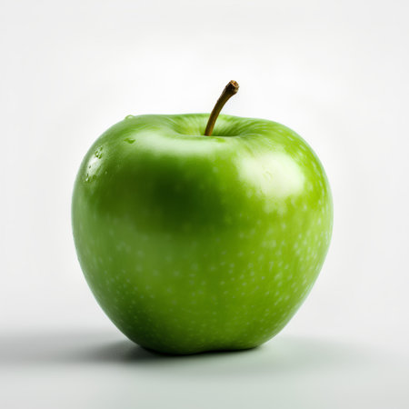 Green apple with water drops isolated on white background. Studio shot.の素材