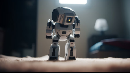 Robot toy standing on the floor in the room. 3d rendering.の素材