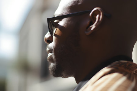 Portrait of a young african man with sunglasses in the cityの素材