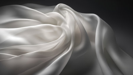 Closeup of rippled white satin fabric, studio shotの素材