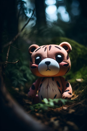 Teddy bear in the forest. Soft focus. Toned.の素材