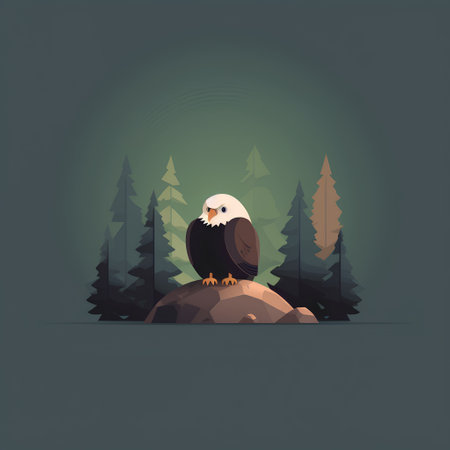 Bald eagle sitting on a rock in the forest. Vector illustrationの素材