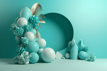 3d render of minimal display podium with pastel blue color theme.の素材