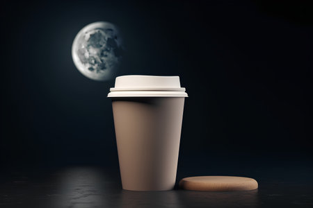 Coffee cup with moon in the background. 3d renderingの素材