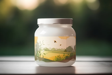 Illustration of a glass jar with a nature theme on the backgroundの素材