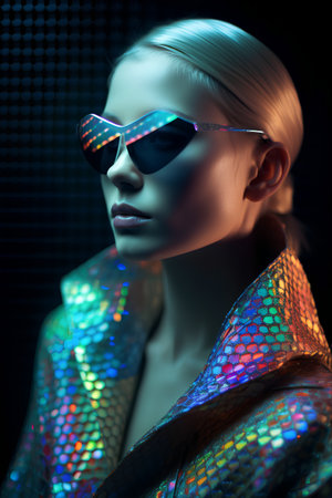 Fashion shot of a beautiful blonde woman in futuristic sunglasses. Studio shot.の素材