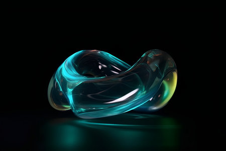 abstract shape made of glass on a dark background with some reflectionの素材